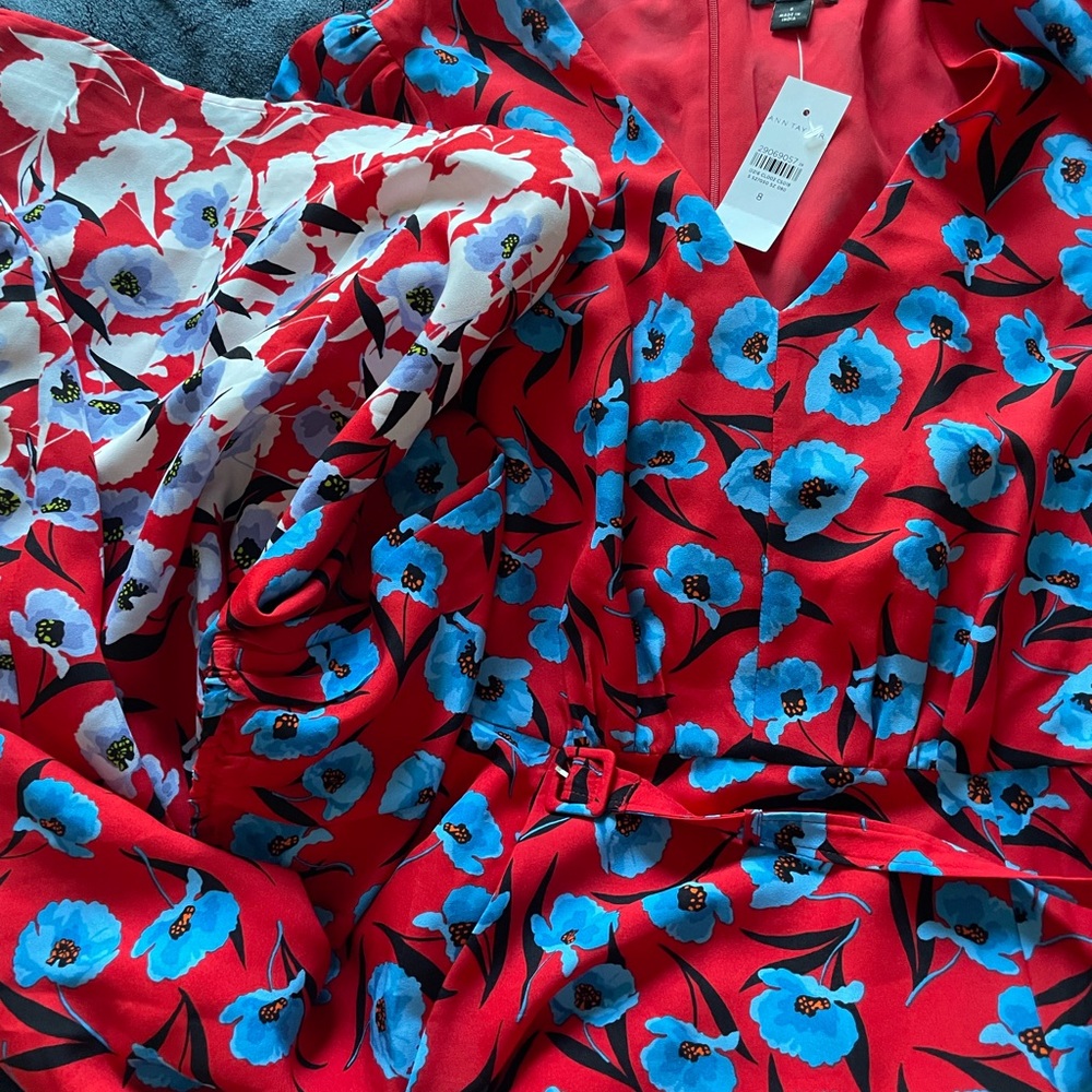 Ann Taylor Red Maxi Dress with Blue Floral Print - Picture 7 of 7